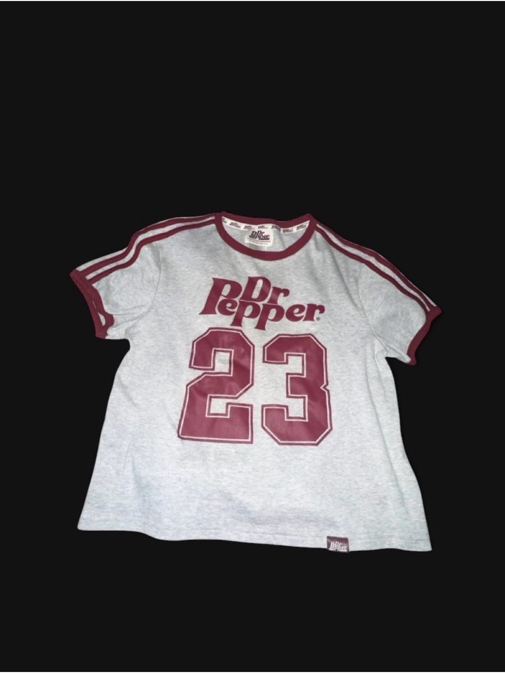 Dr Pepper Women's Grey & Maroon Crop Tee with '23' Graphic